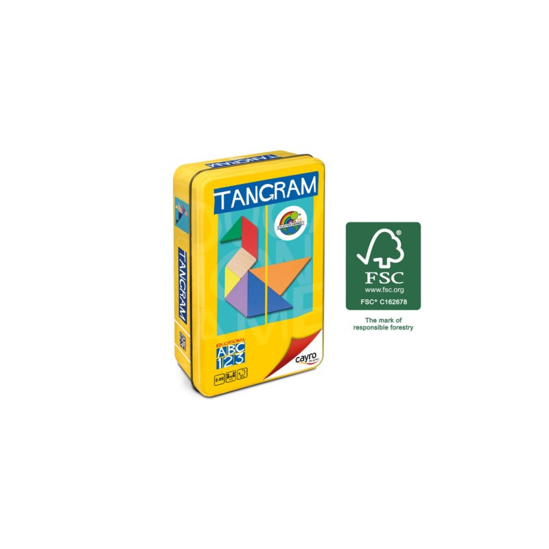 TANGRAM (MADERA FSC) DE COLORES EN CAJA DE METAL