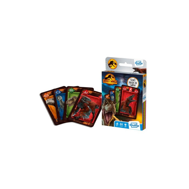 JUEGO CARTAS SHUFFLE 4 EN 1 JURASSIC WORLD