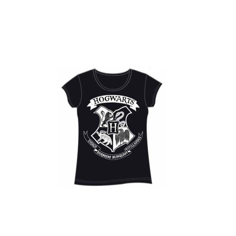 CAMISETA CHICA HARRY POTTER HOGWARTS NEGRA L