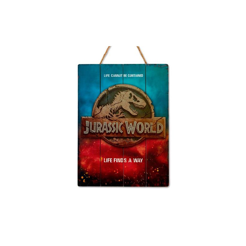 CUADRO MADERA 3D  JURASSIC WORLD LOGO 30 X 40