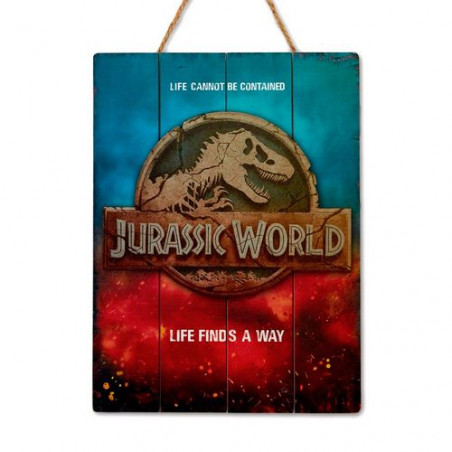 CUADRO MADERA 3D  JURASSIC WORLD LOGO 30 X 40